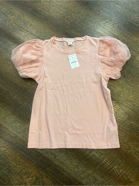 Crewcuts Pink Puff-Sleeve Tee with Tulle Sleeves 8-9